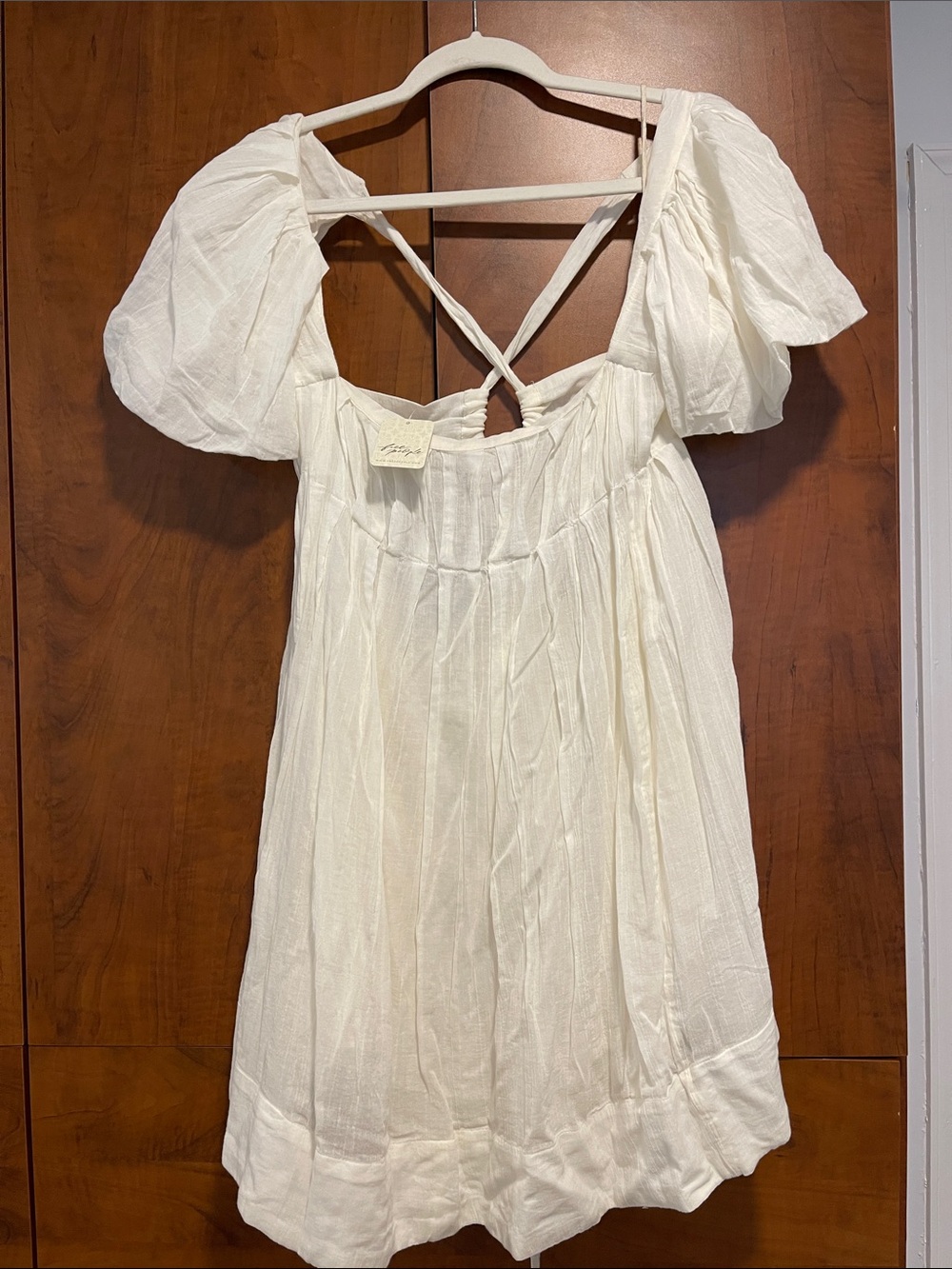 Free People Ivory Textured Mini Dress with Cross Back Straps